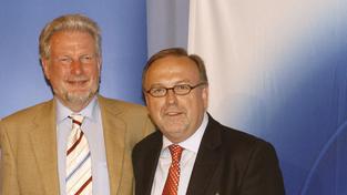 Prof. Peter Voss (SWR) und Fritz Raff (SR), die „Väter“ der Fusion (Foto: DRP)